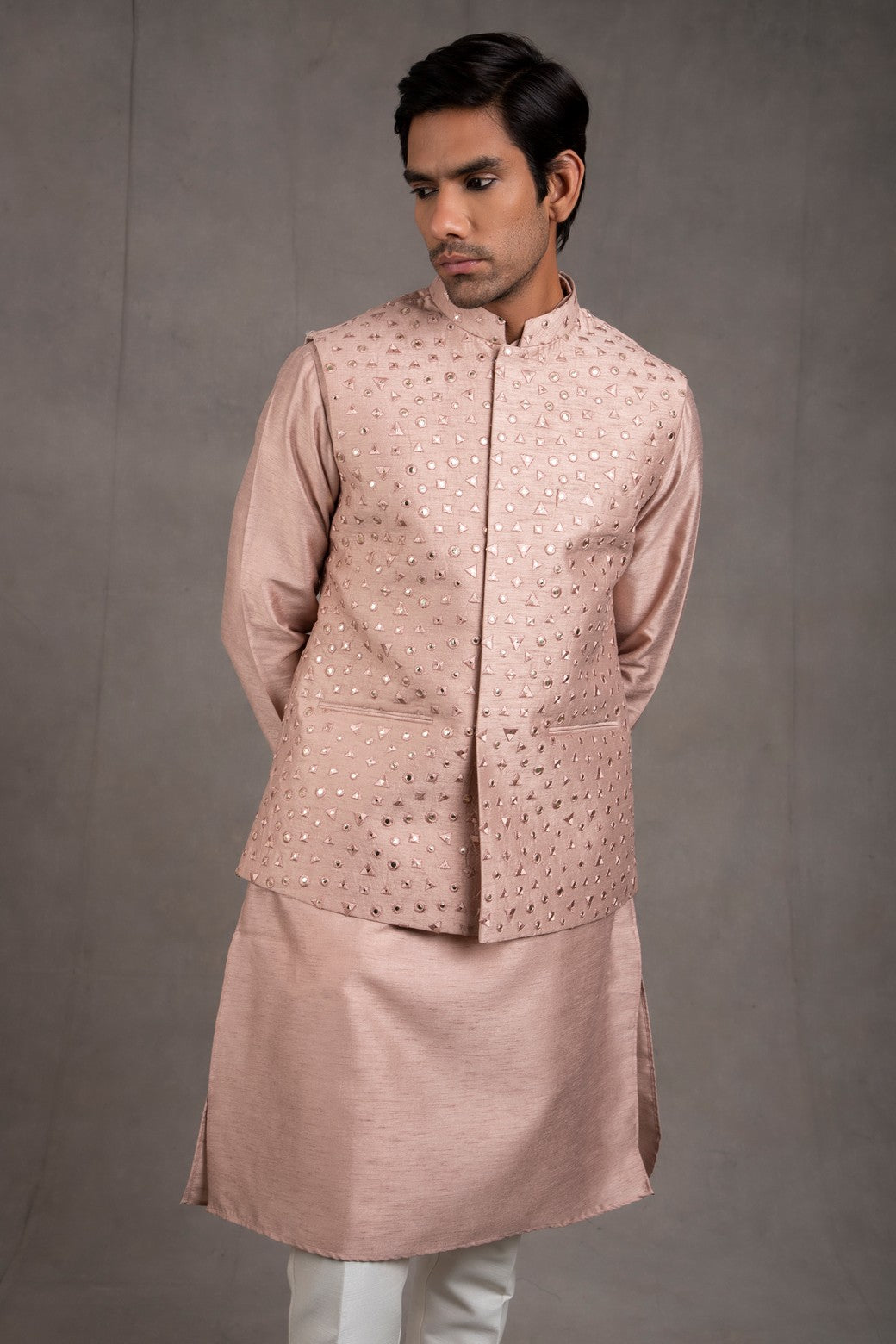 red kurta with jacket