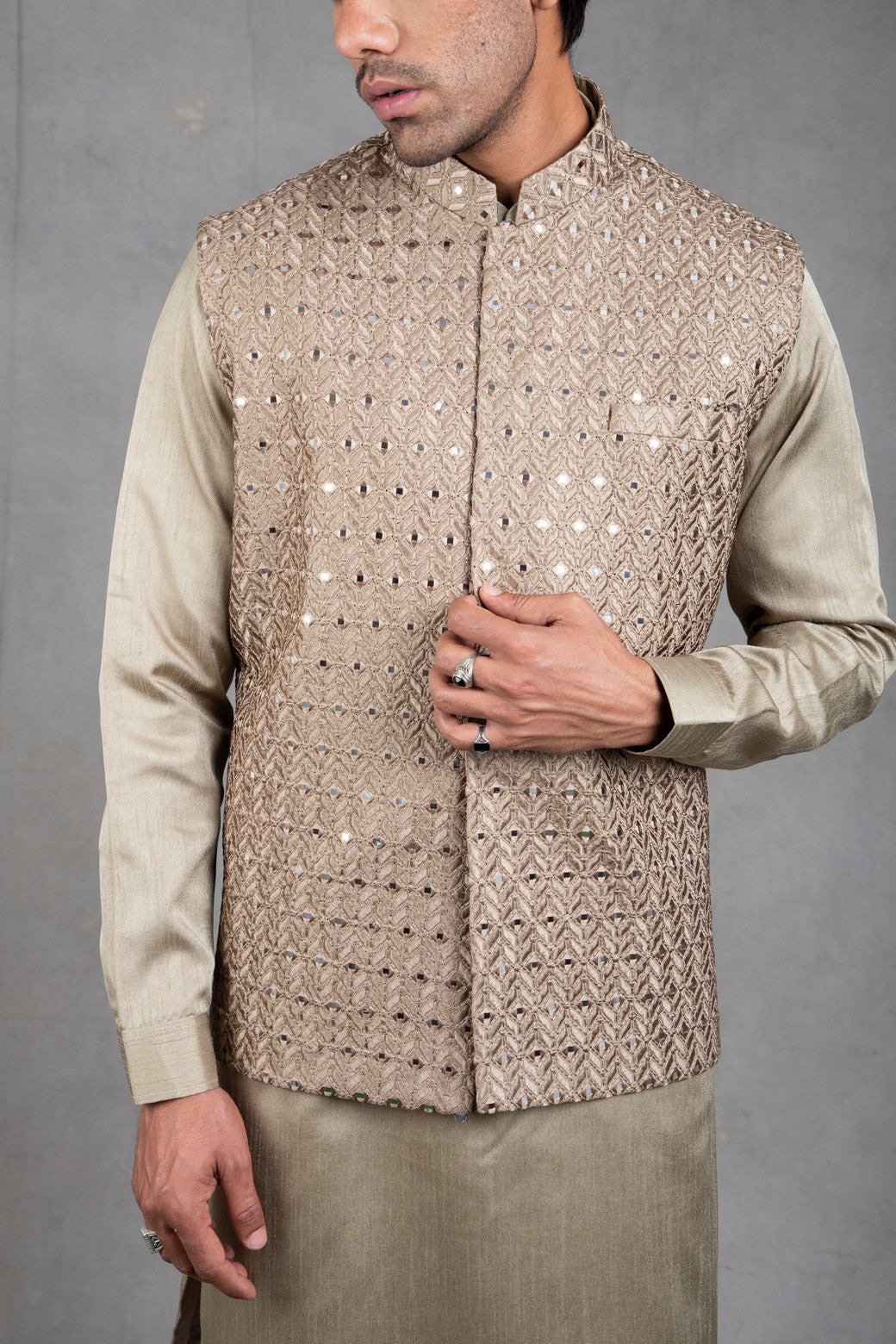 green kurta jacket set