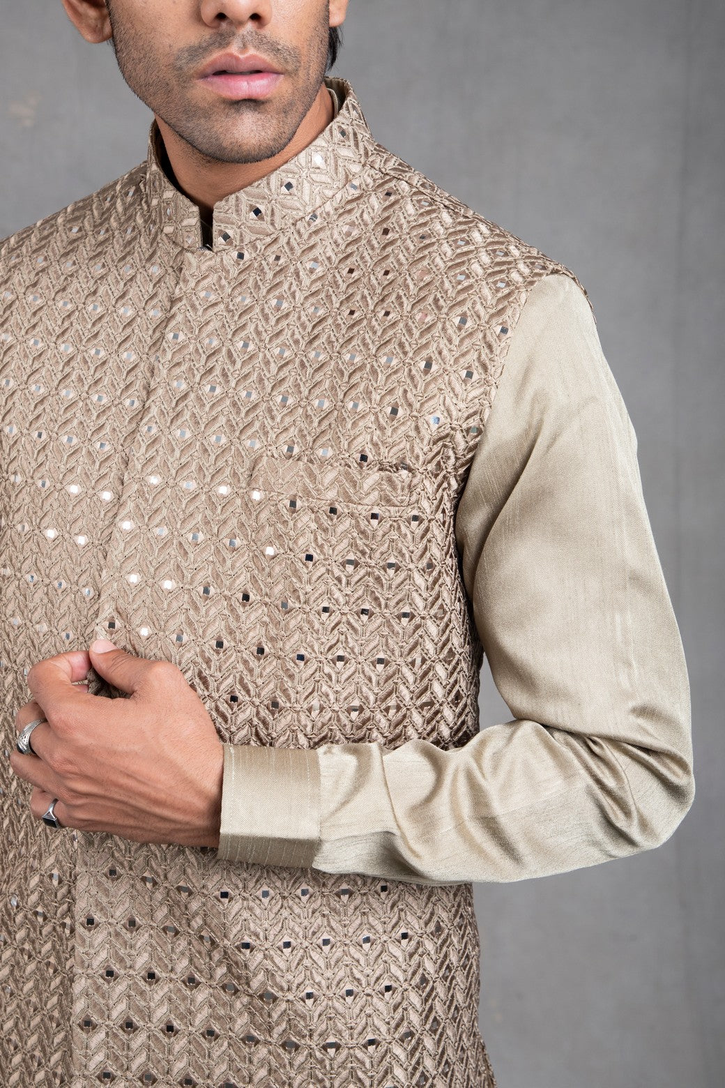 green kurta jacket set