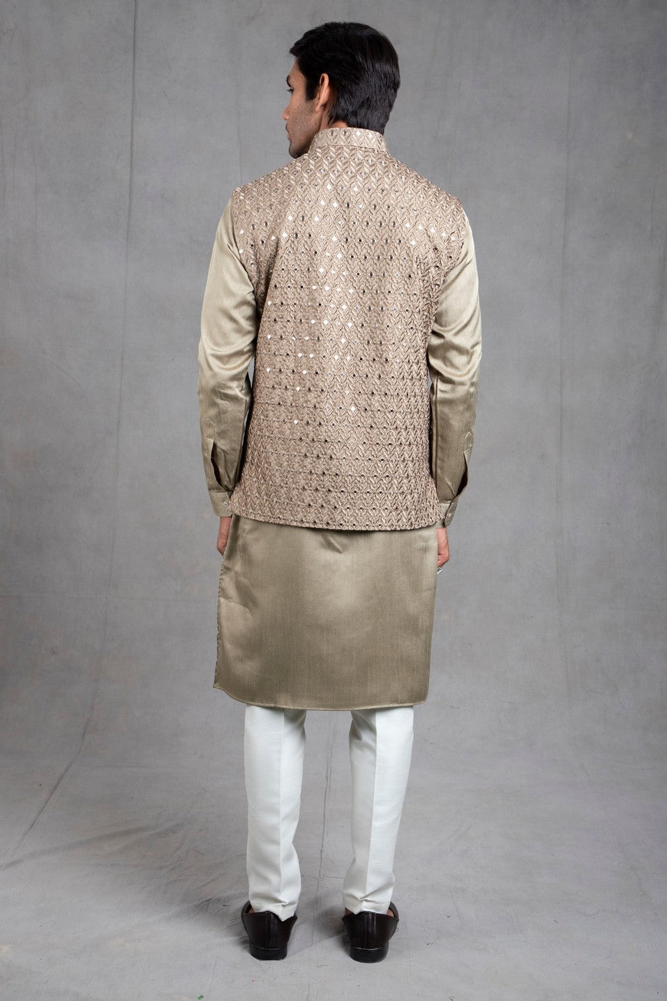 green kurta jacket set
