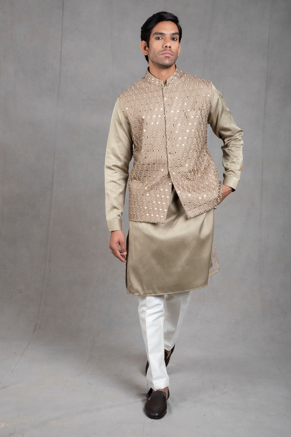 green kurta jacket set