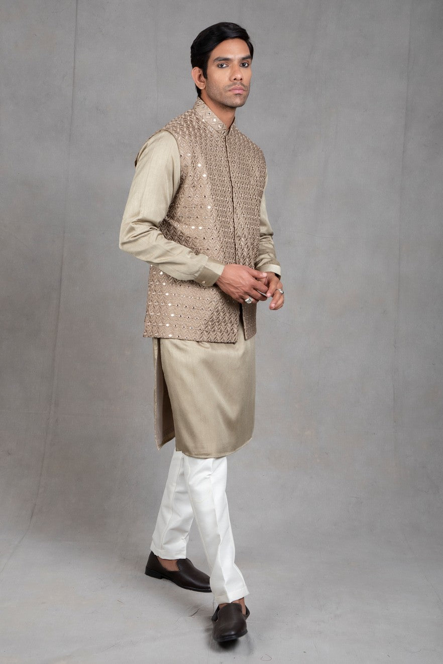 green kurta jacket set