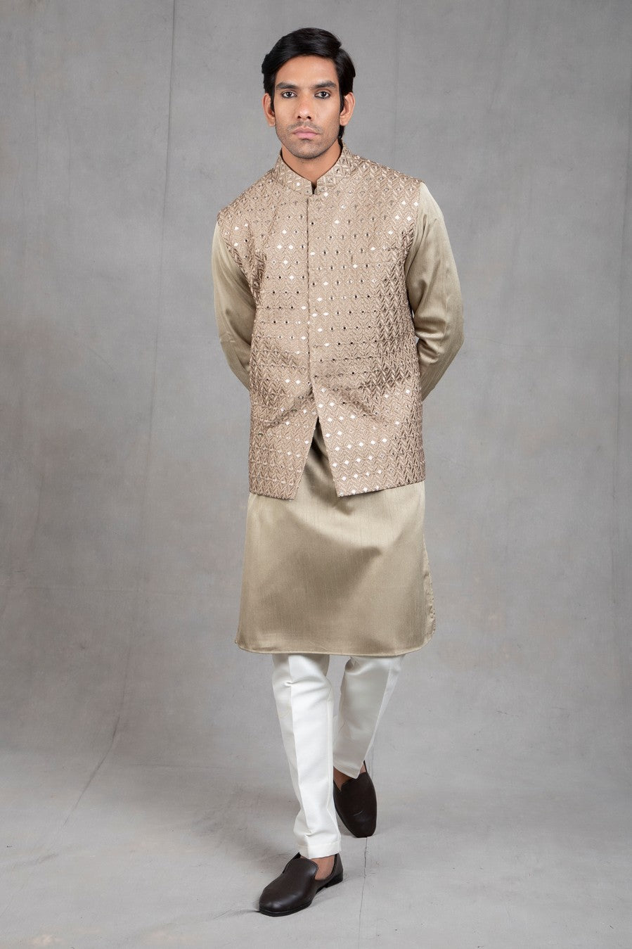 green kurta jacket set