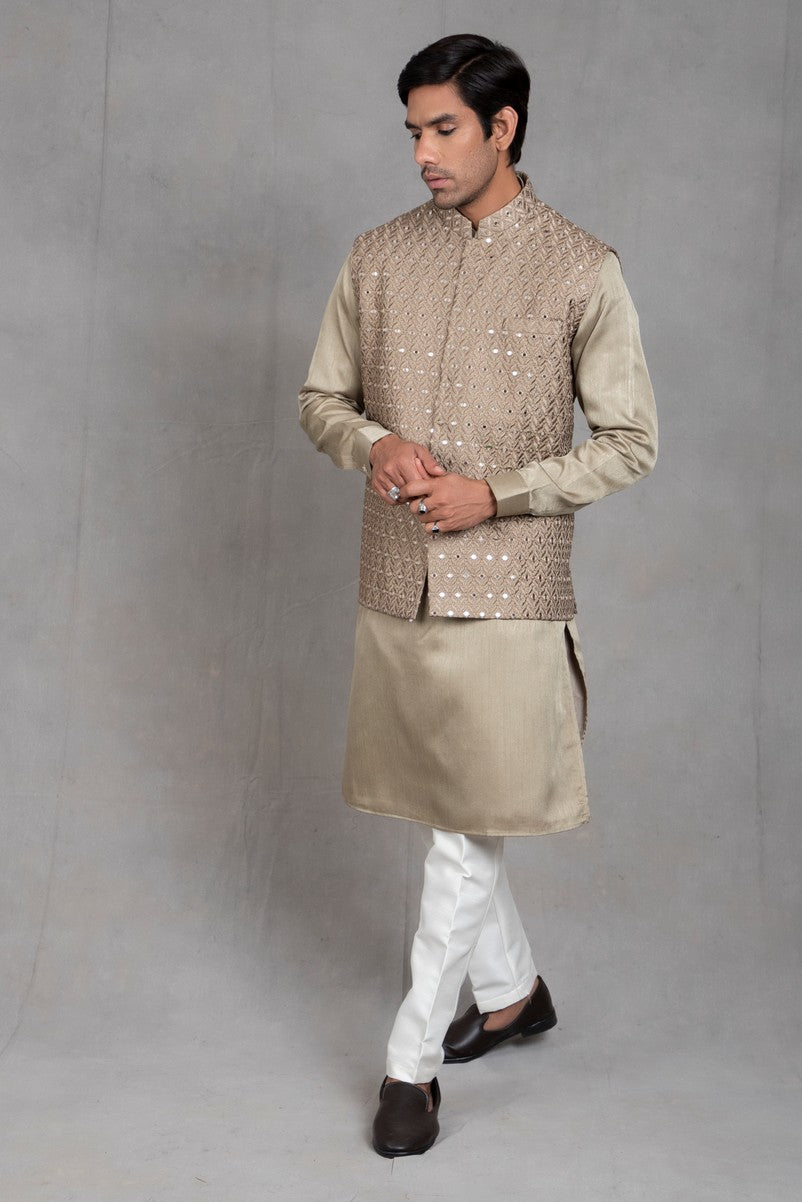 green kurta jacket set