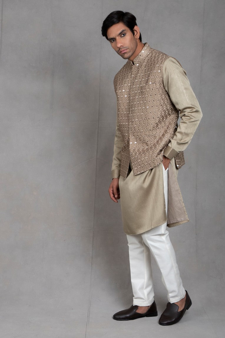 green kurta jacket set