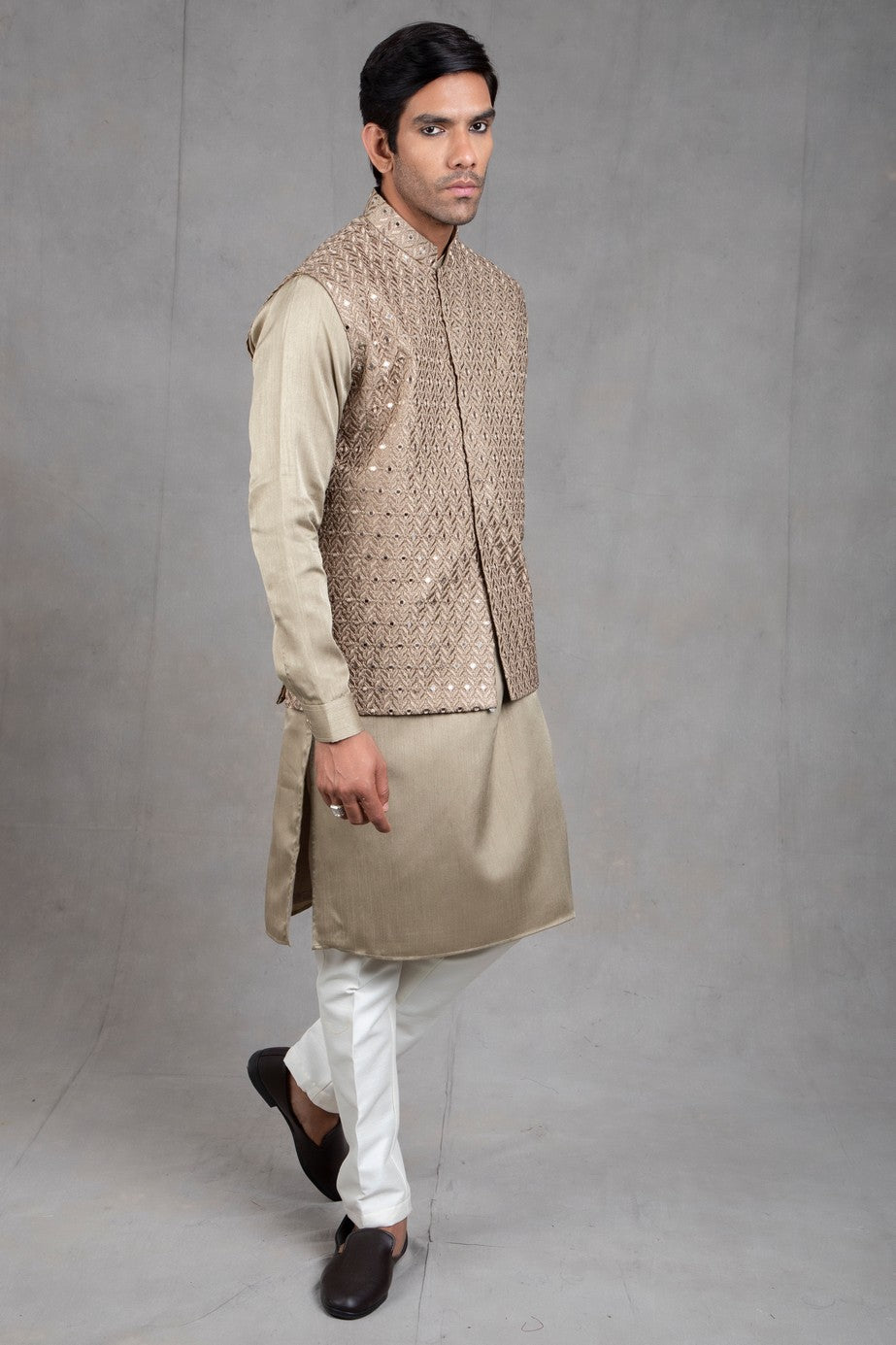green kurta jacket set