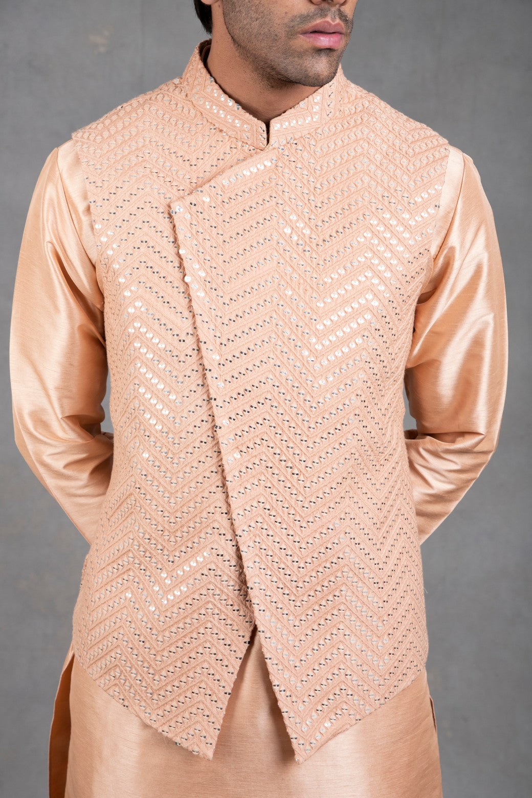 peach kurta pajama with jacket