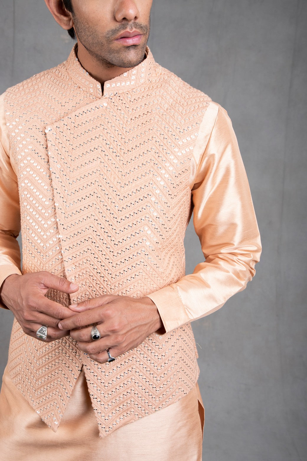 peach kurta pajama with jacket