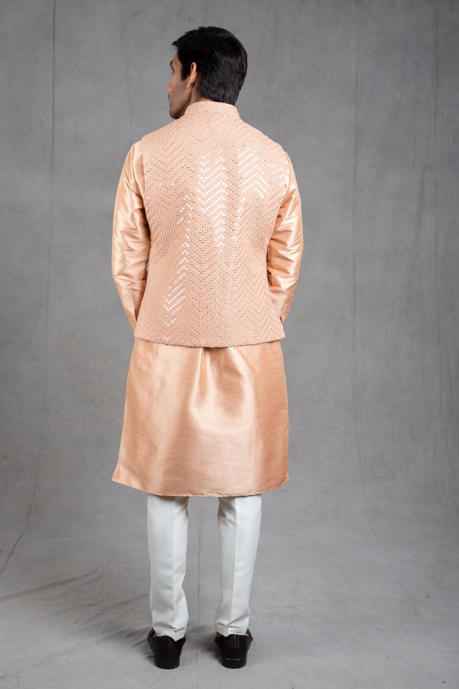 peach kurta pajama with jacket