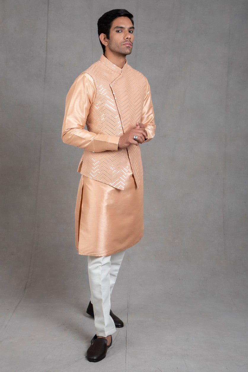 peach kurta pajama with jacket