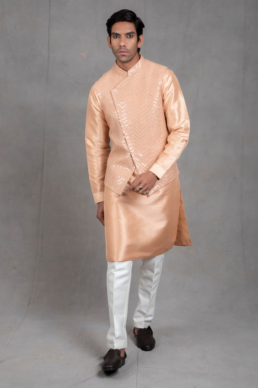 peach kurta pajama with jacket