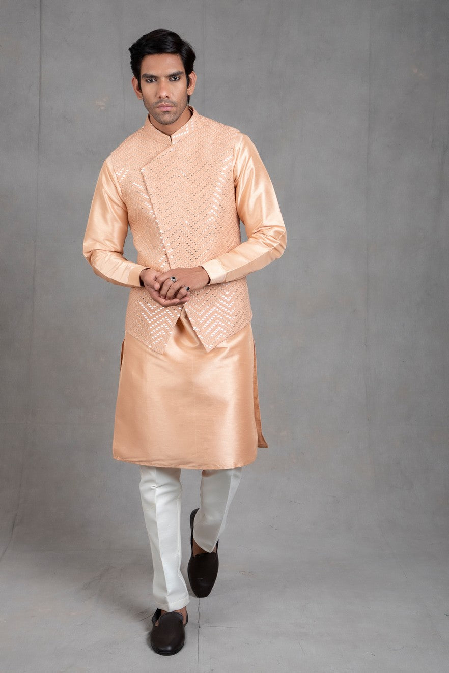 peach kurta pajama with jacket