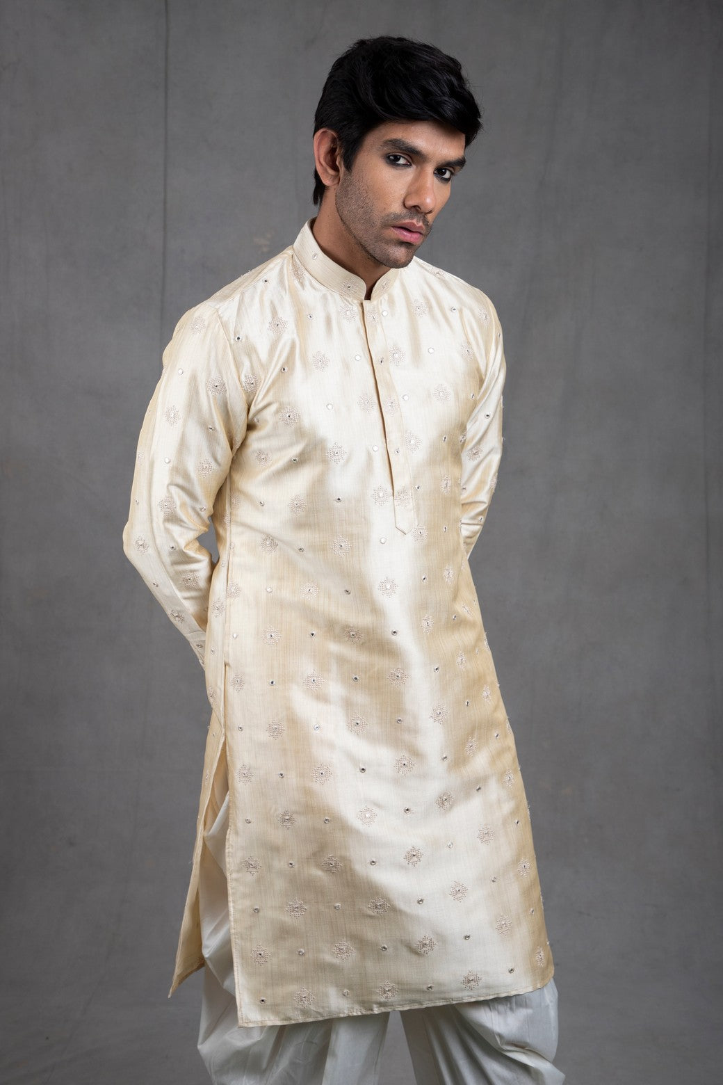 Beige Embroidered Kurta