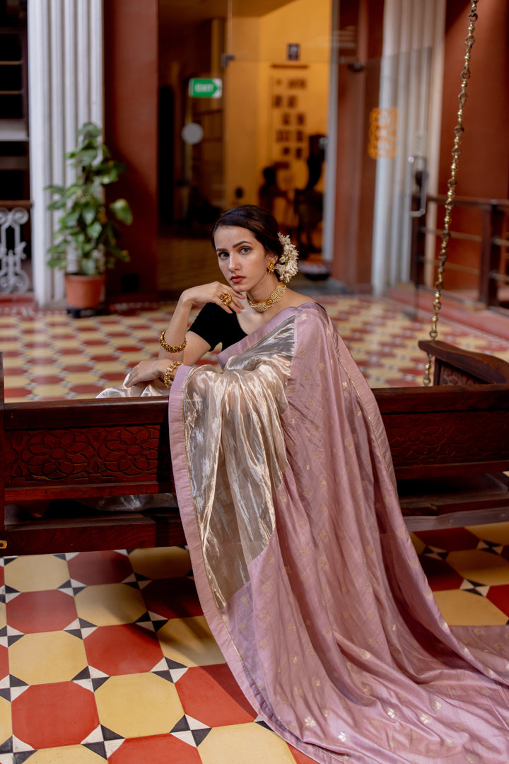 silver color tissue saree