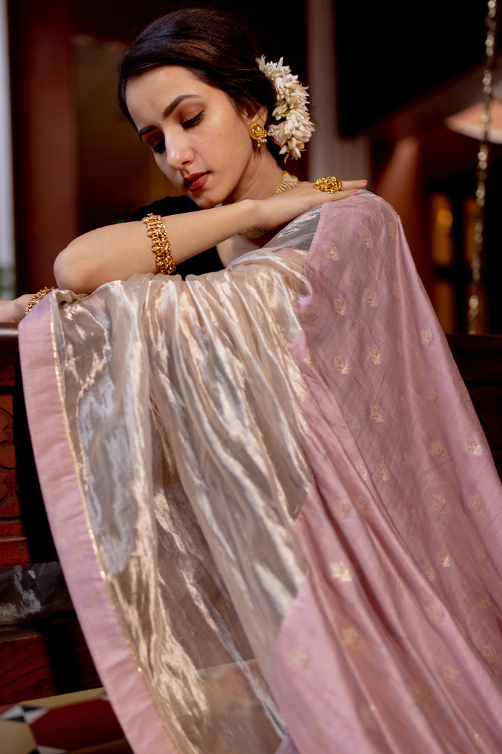 silver color tissue saree