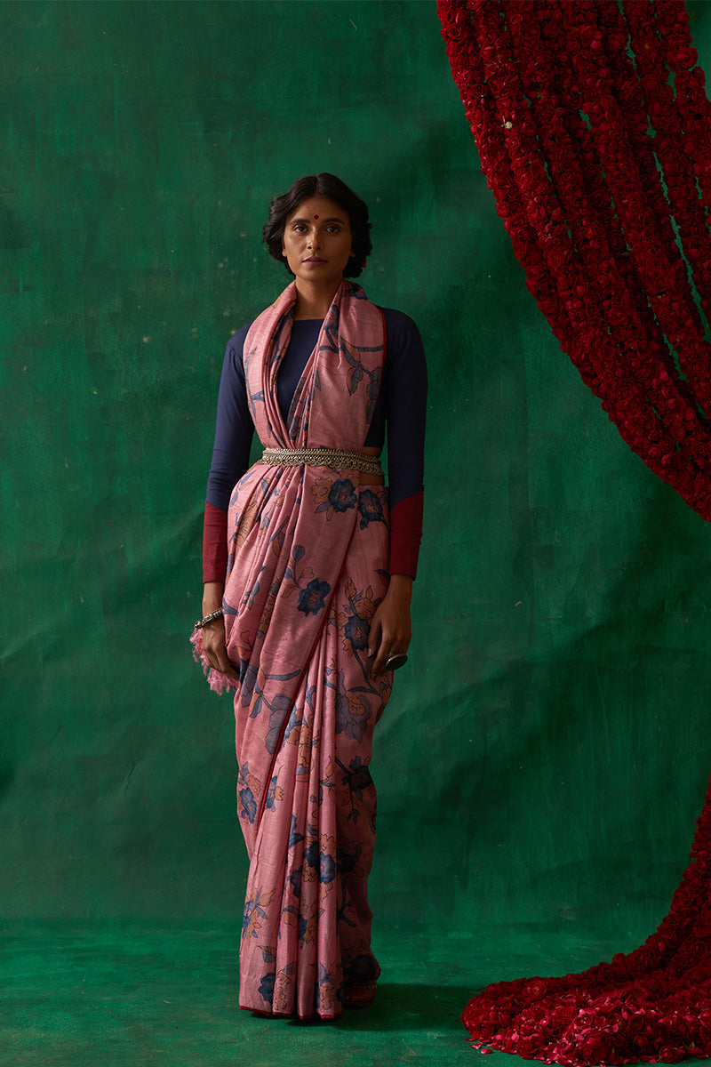 Nayika' Kalamkari Pure Tussar Silk Saree