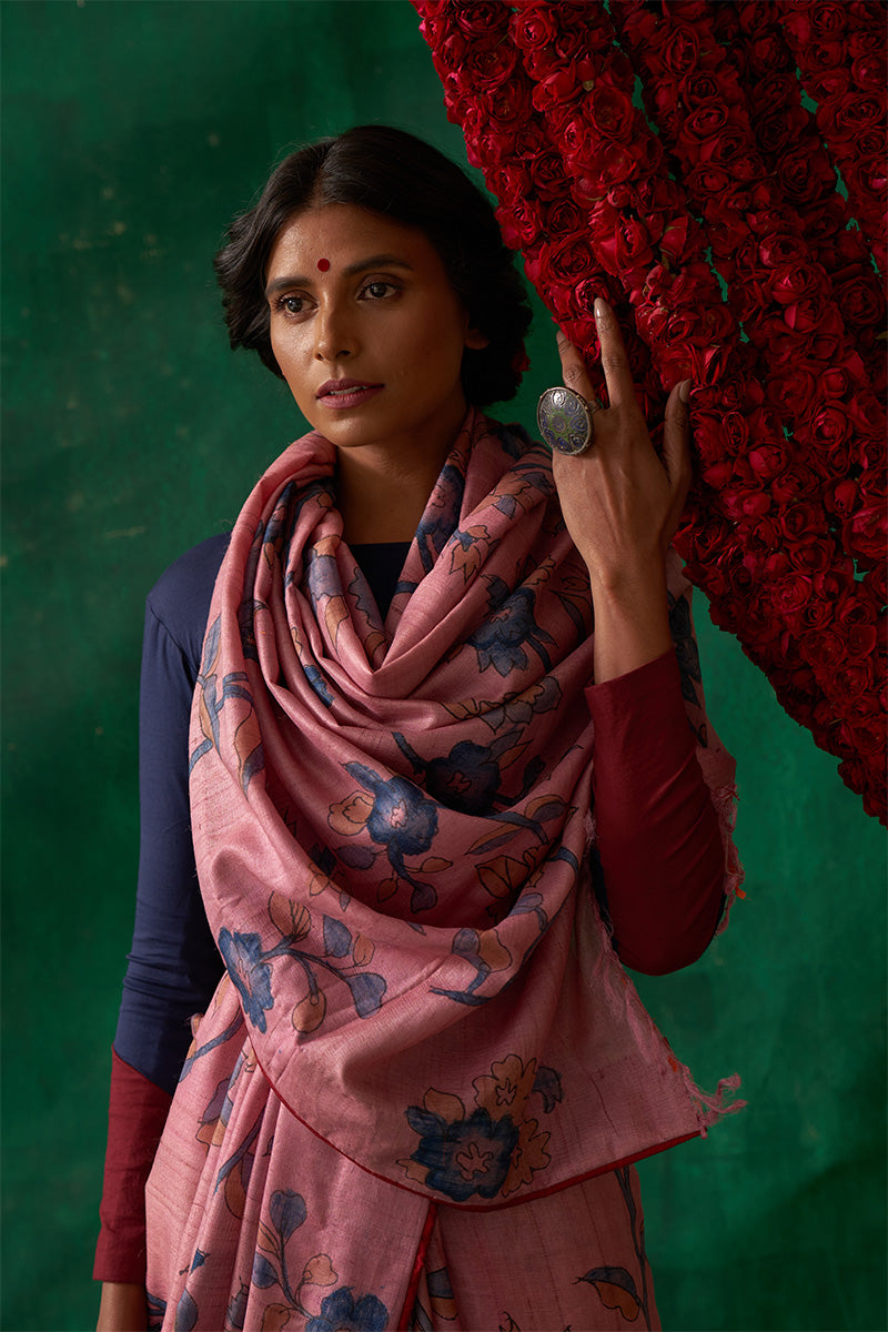 Nayika' Kalamkari Pure Tussar Silk Saree