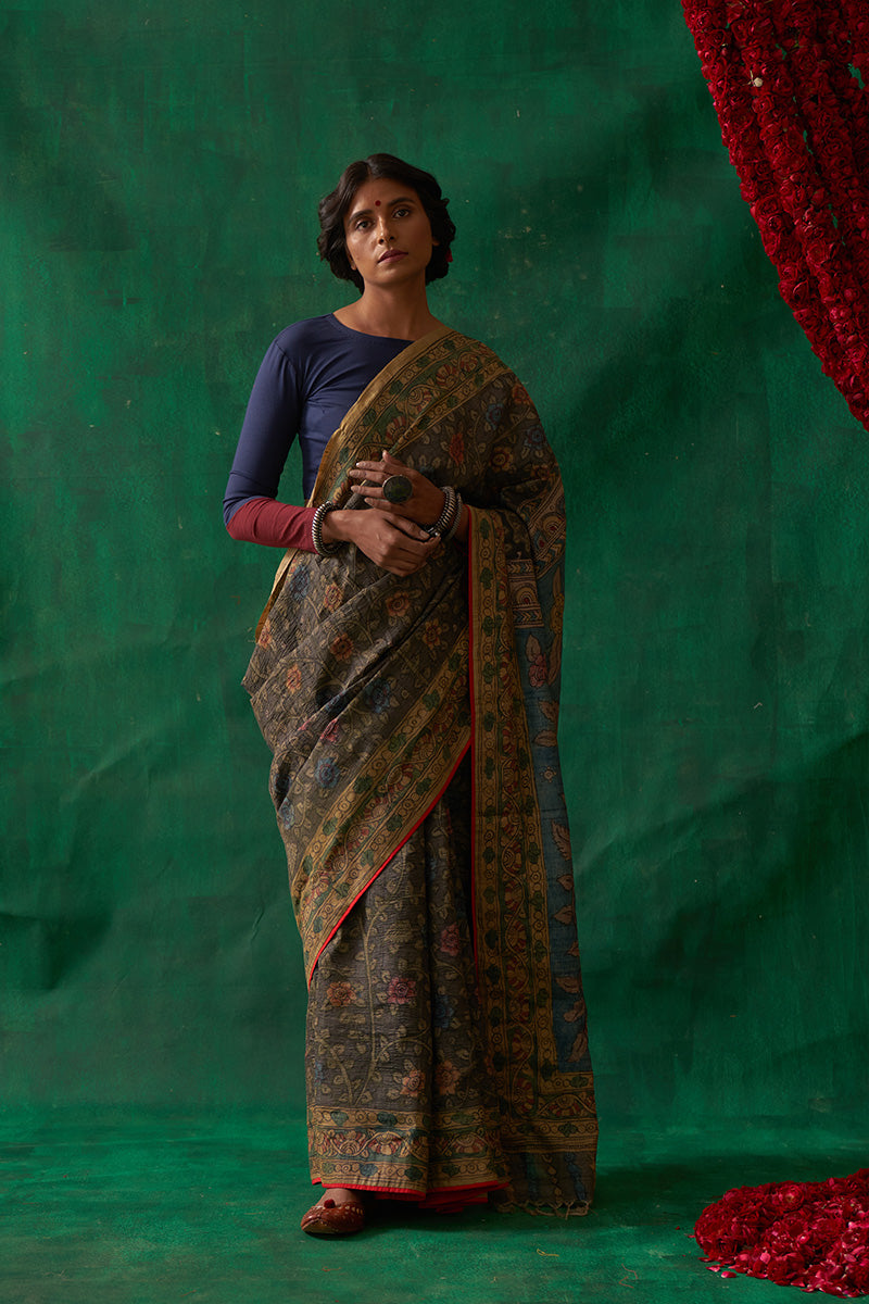 Rasika' Kalamkari Pure Tussar Silk Saree