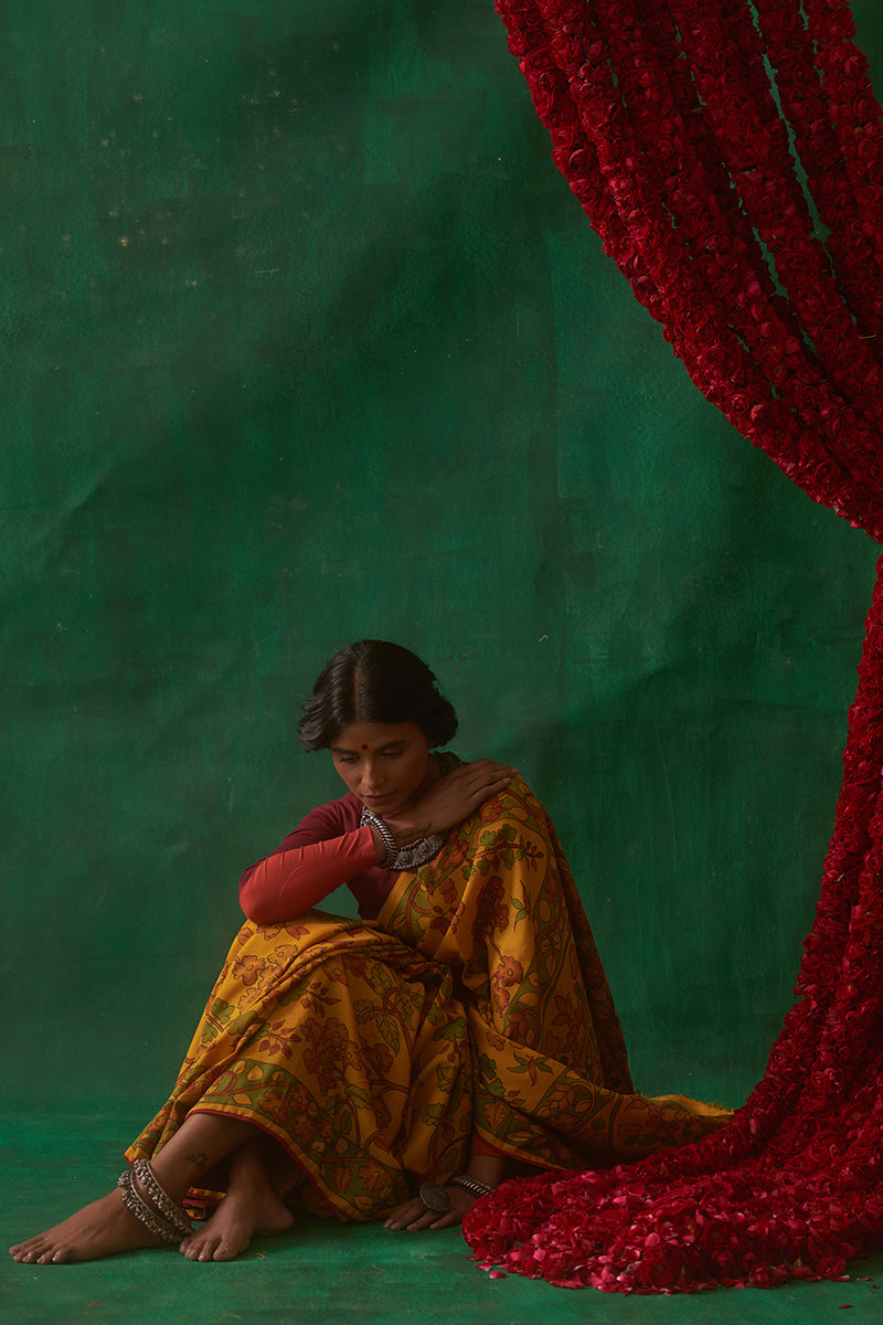 Bahuli' Kalamkari Pure Kanjivaram Silk Saree