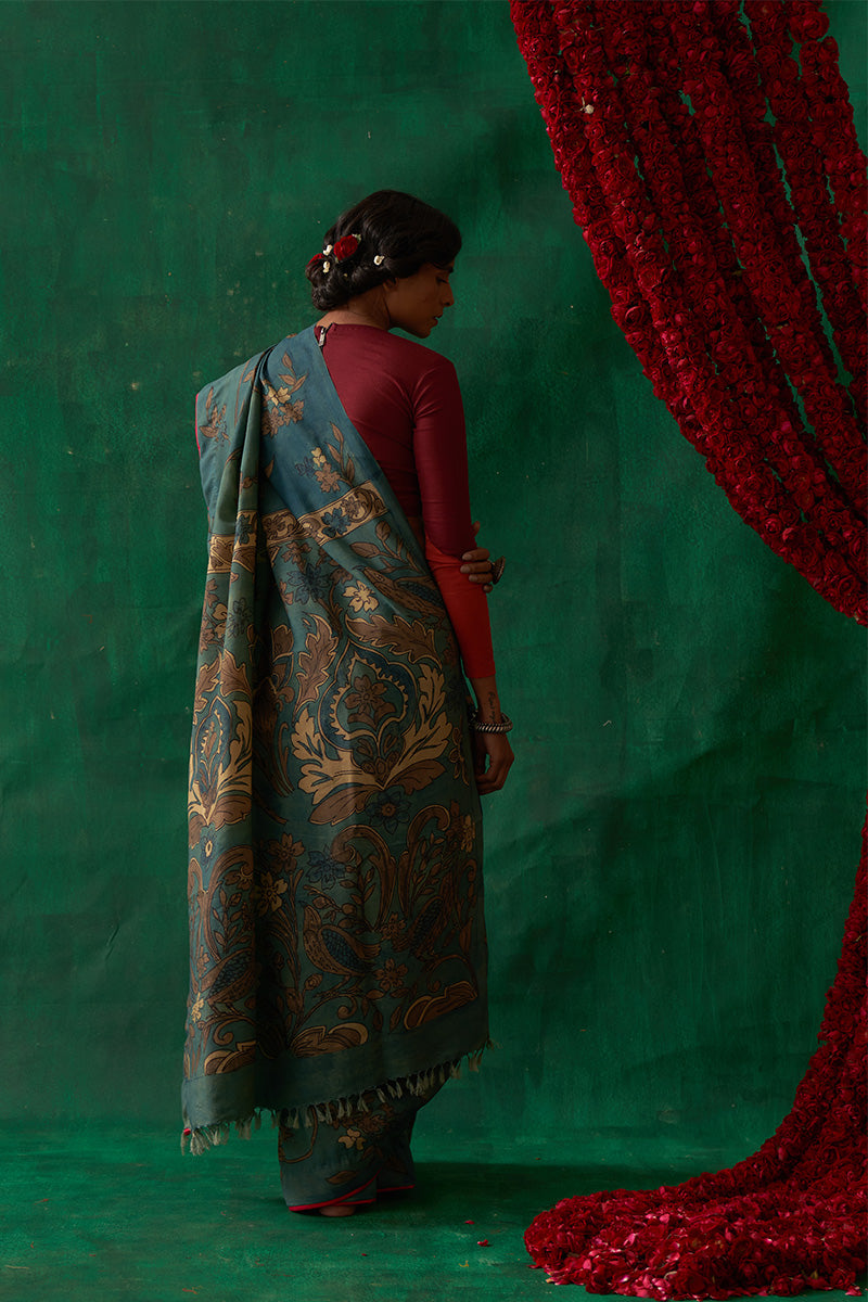 Raagmala' Kalamkari Pure Kanjivaram Silk Saree