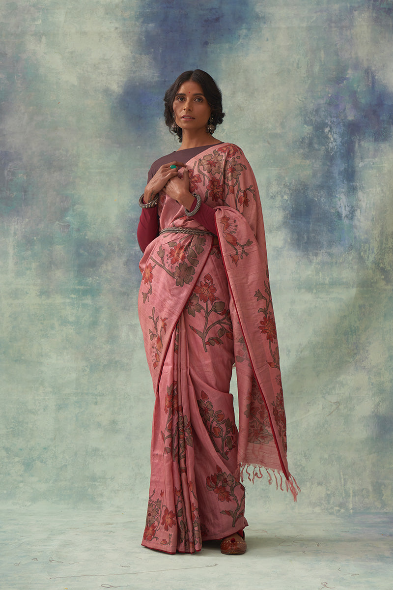 Garvita' Kalamkari Pure Tussar Silk Saree