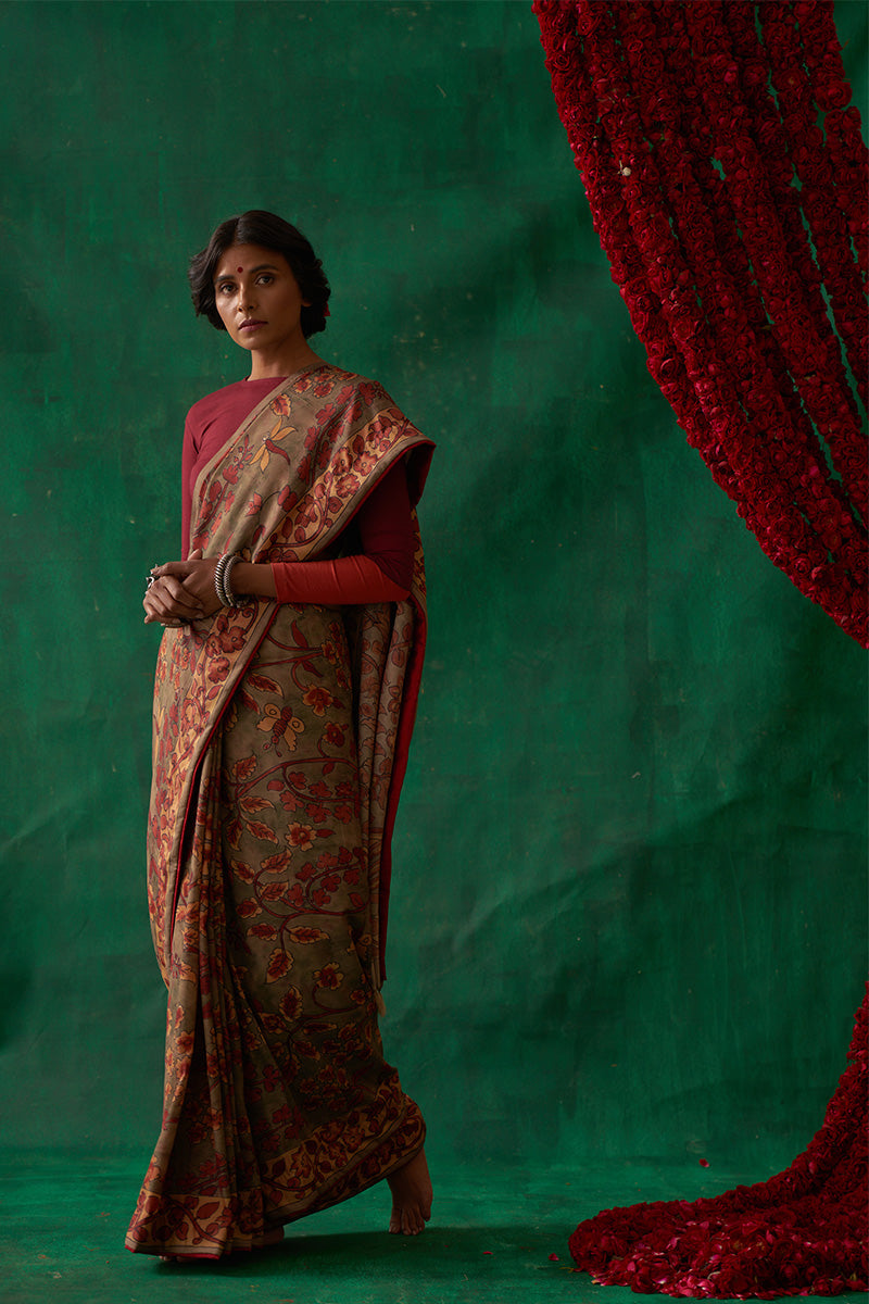 Radha'Kalamkari Pure Kanjivaram Silk Saree