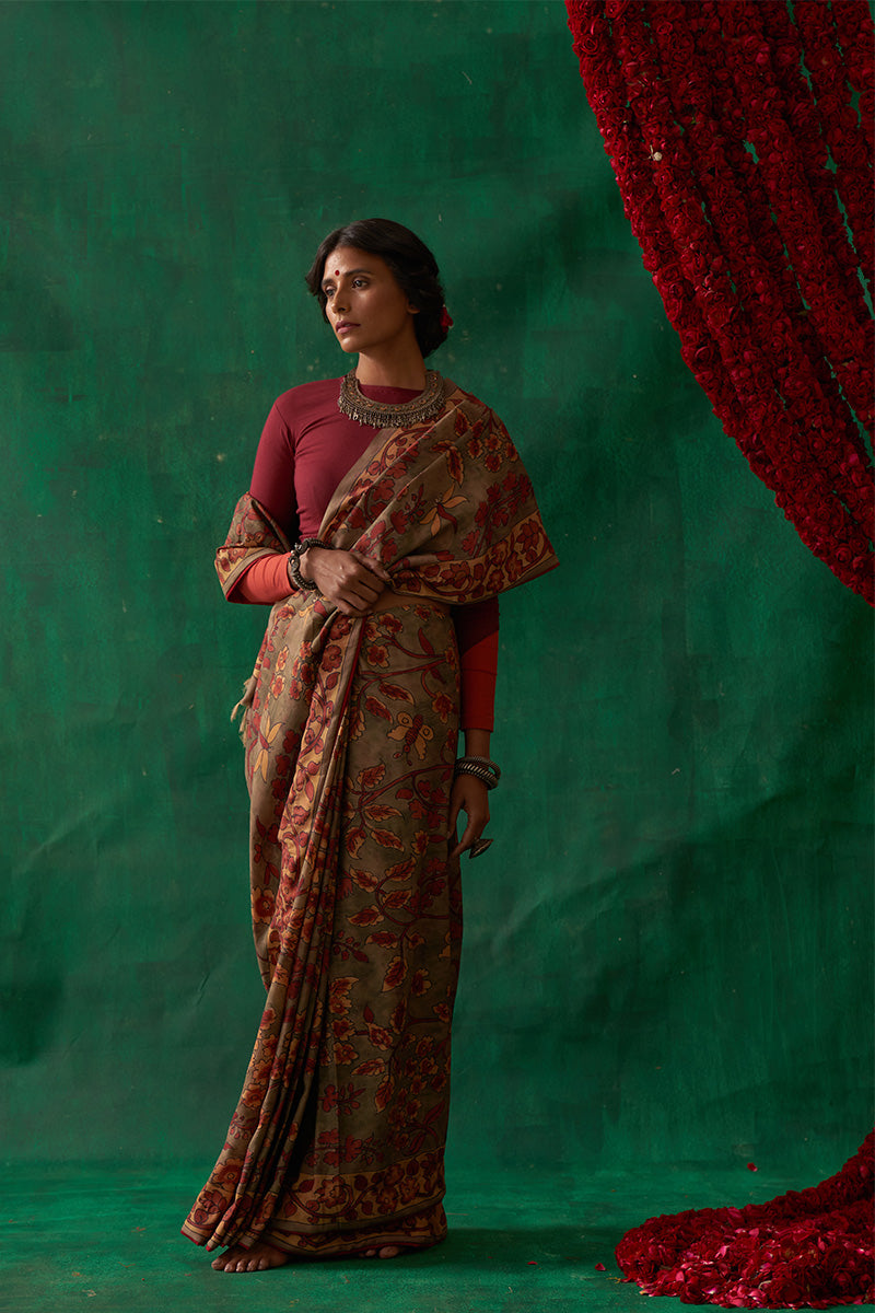 Radha'Kalamkari Pure Kanjivaram Silk Saree