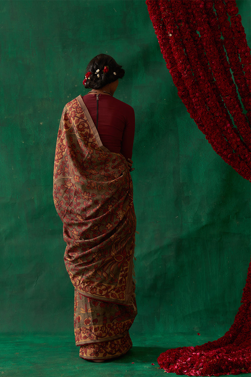 Radha'Kalamkari Pure Kanjivaram Silk Saree