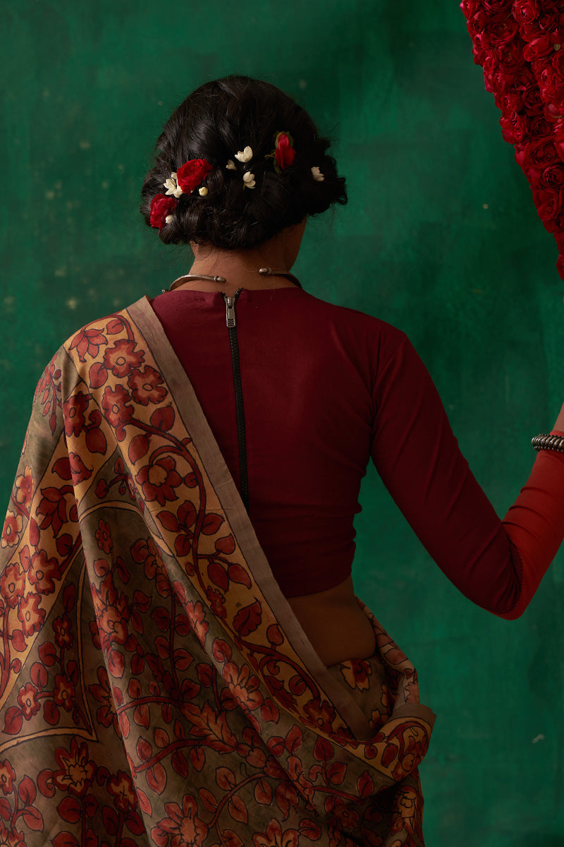 Radha'Kalamkari Pure Kanjivaram Silk Saree