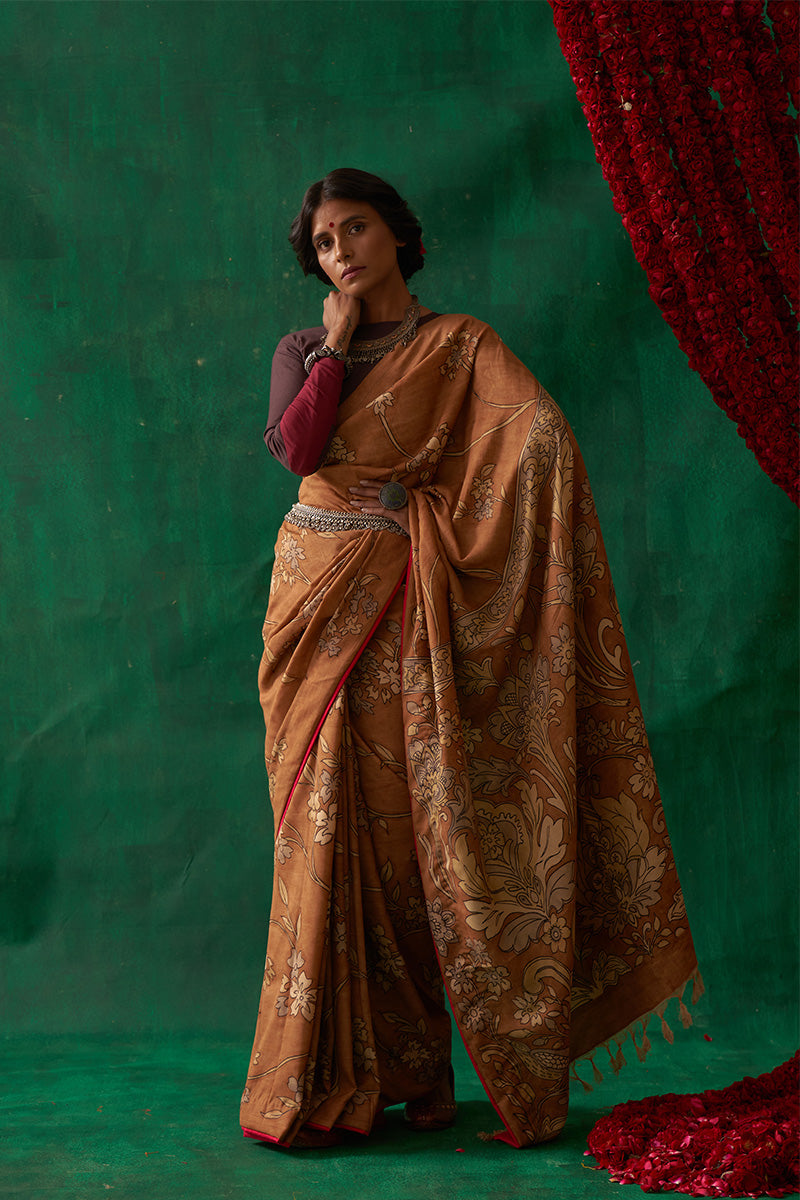 Mukhari' Kalamkari Pure Banarasi Silk Saree