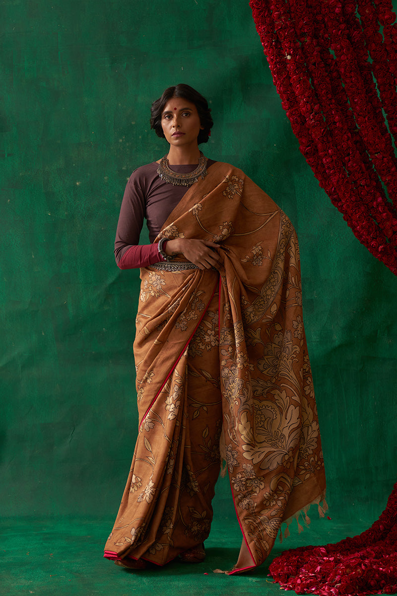 Mukhari' Kalamkari Pure Banarasi Silk Saree