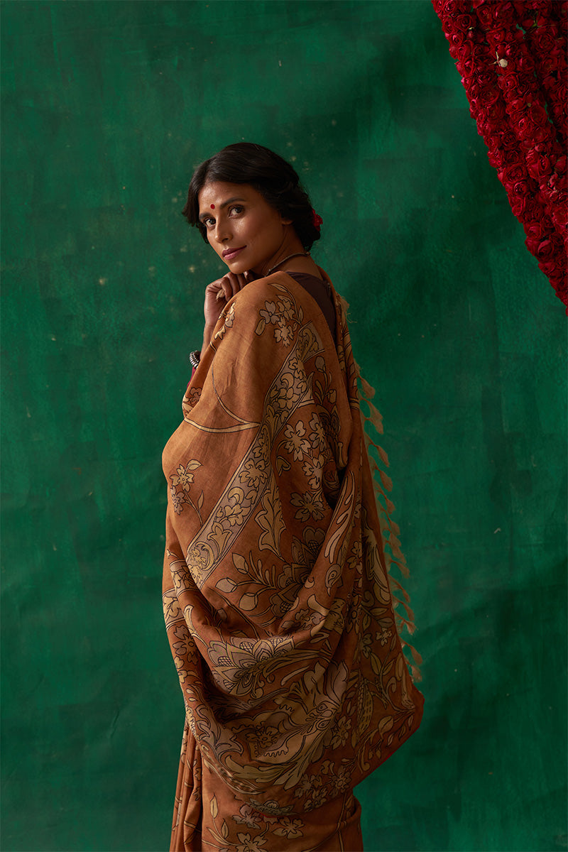 Mukhari' Kalamkari Pure Banarasi Silk Saree