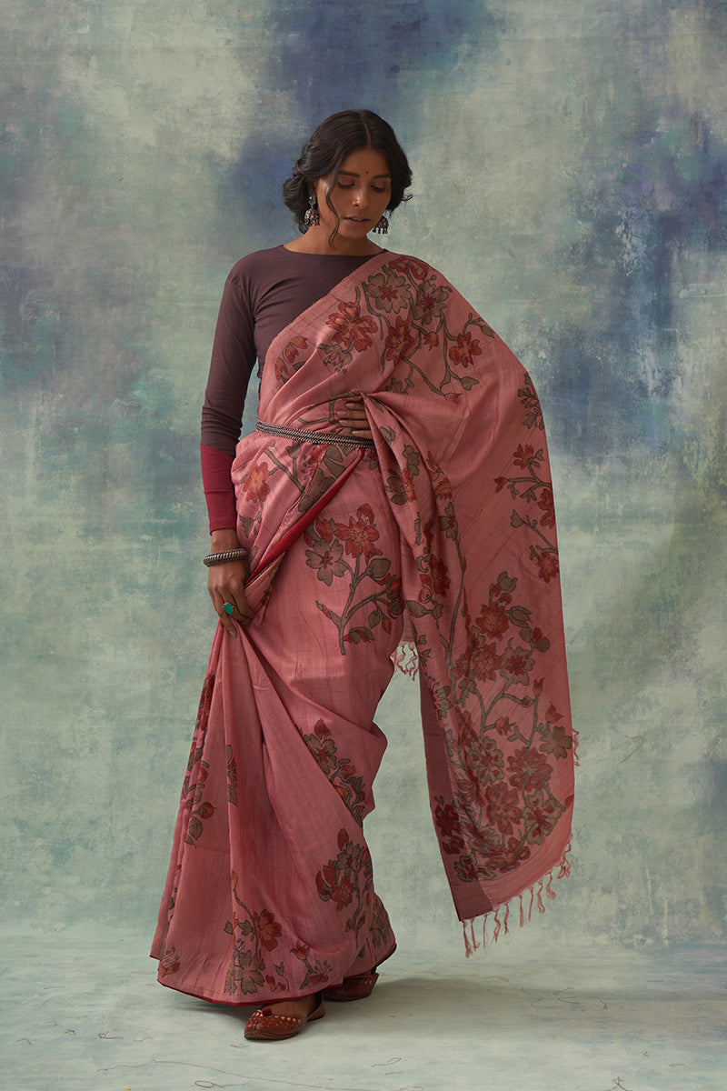 Garvita' Kalamkari Pure Tussar Silk Saree
