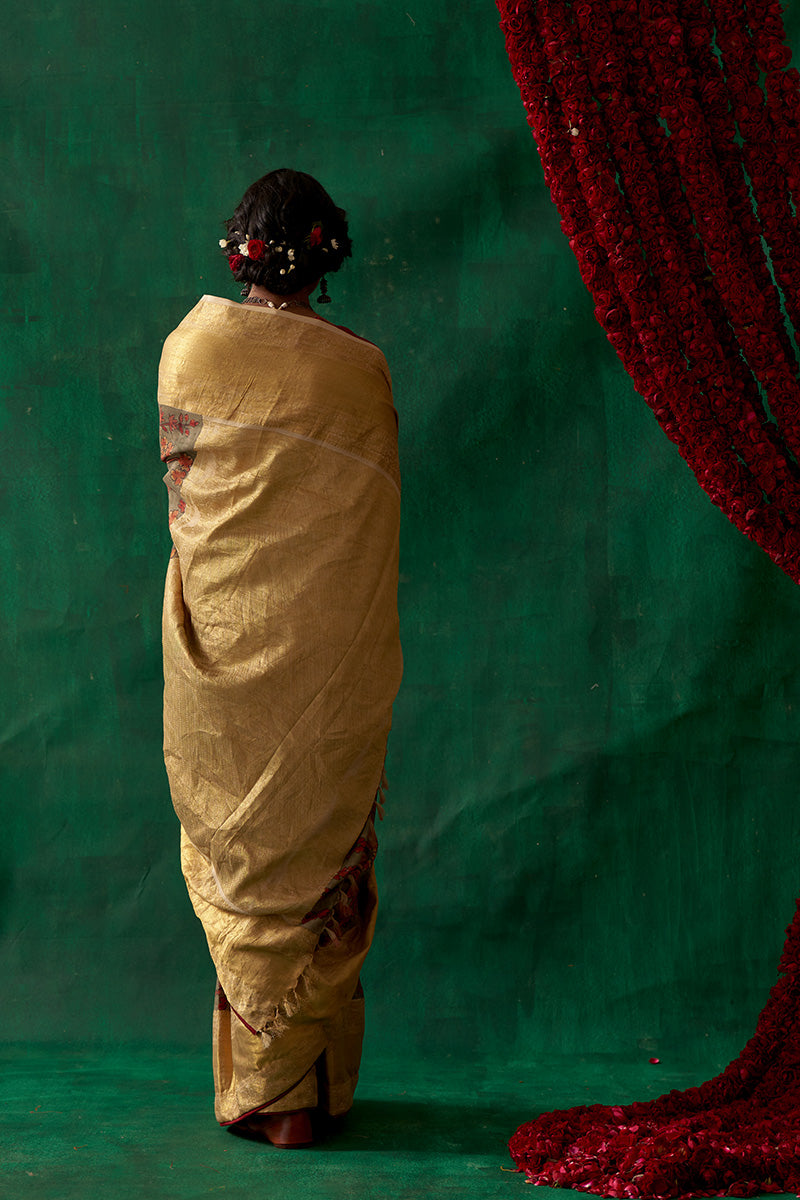 Sudarshna' Kalamkari with Zari Pure Kanjivaram Silk Saree