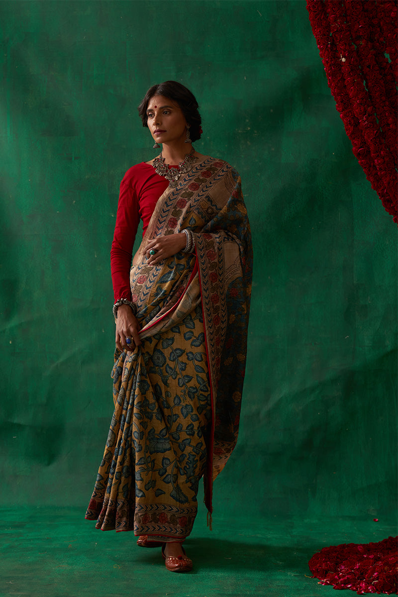 Mugdha' Kalamkari Pure Tussar Silk Saree