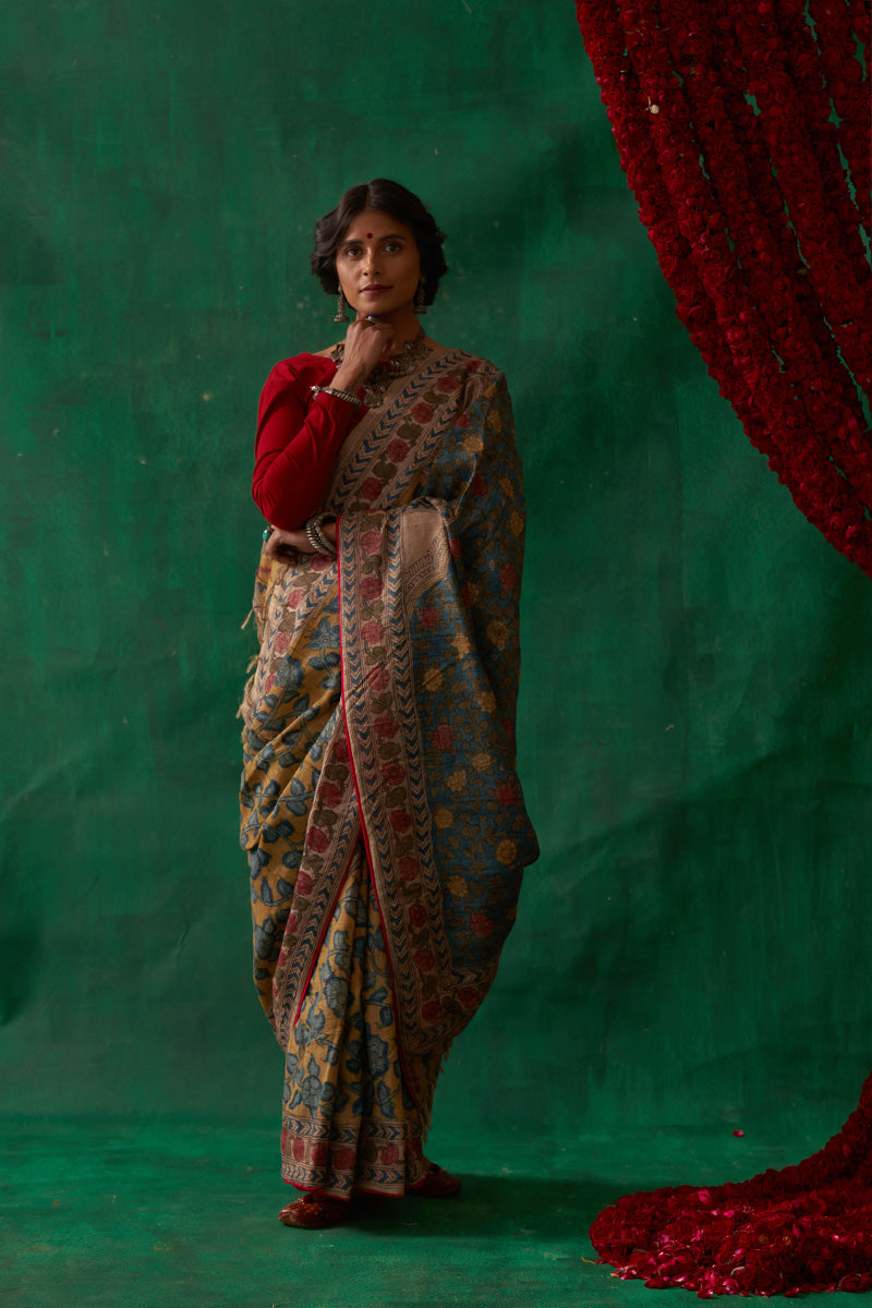 Mugdha' Kalamkari Pure Tussar Silk Saree