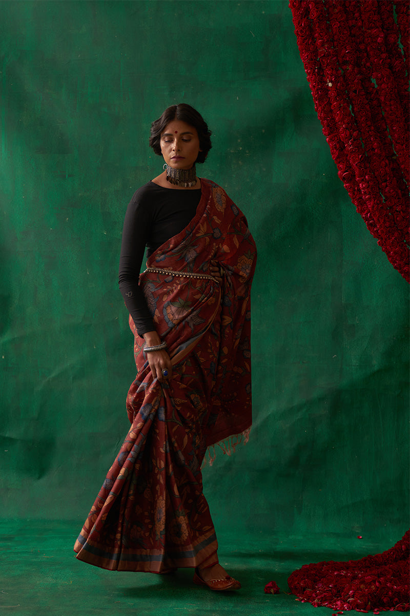 Apsara' Kalamkari with Zari Pure Banarasi Silk Saree