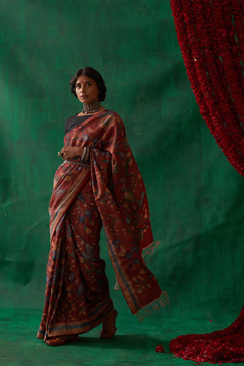 Apsara' Kalamkari with Zari Pure Banarasi Silk Saree