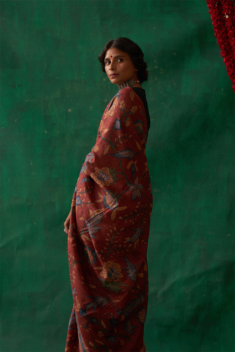 Apsara' Kalamkari with Zari Pure Banarasi Silk Saree