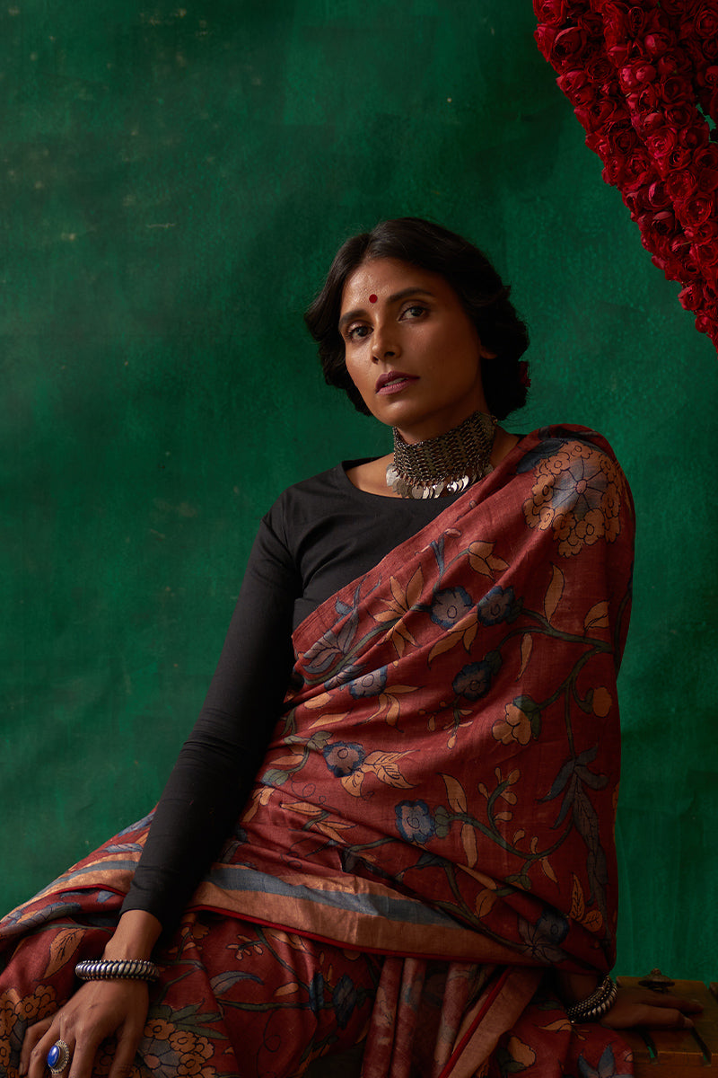 Apsara' Kalamkari with Zari Pure Banarasi Silk Saree