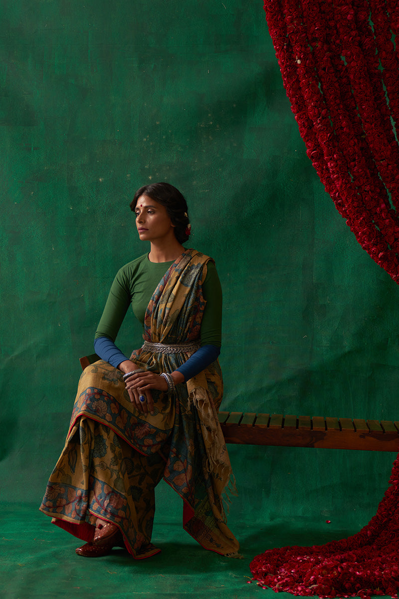 Mohini' Kalamkari Pure Tussar Silk Saree