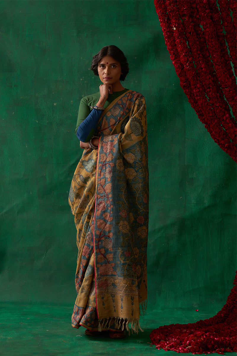 Mohini' Kalamkari Pure Tussar Silk Saree