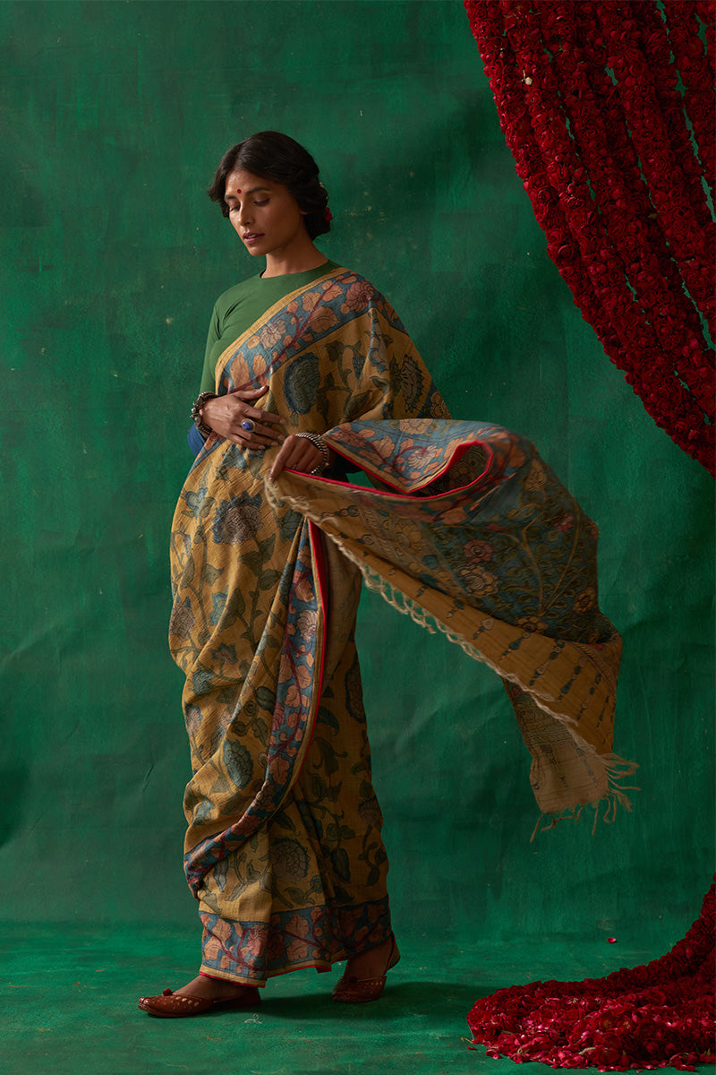 Mohini' Kalamkari Pure Tussar Silk Saree