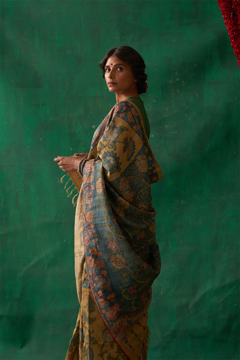 Mohini' Kalamkari Pure Tussar Silk Saree