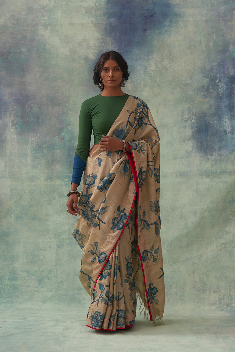 Mudita' Kalamkari Pure Tussar Silk Saree