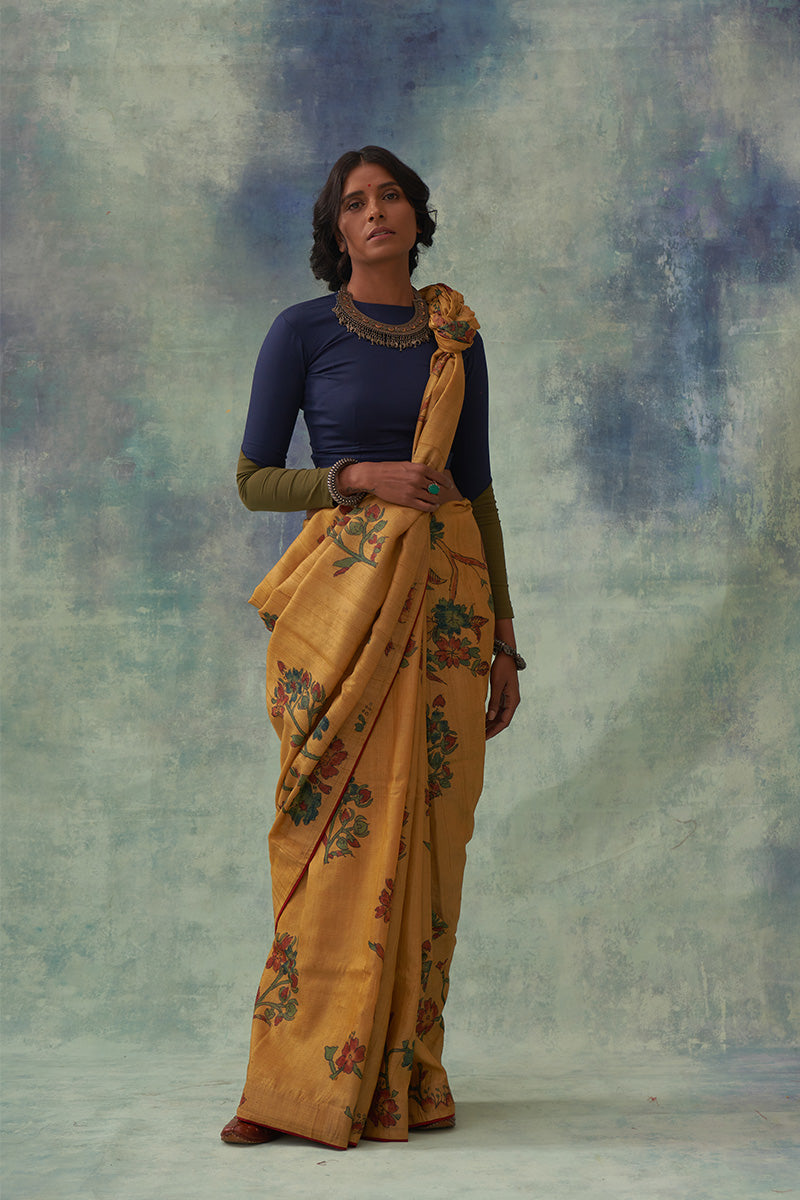 Raschandrika' Kalamkari Pure Tussar Silk Saree