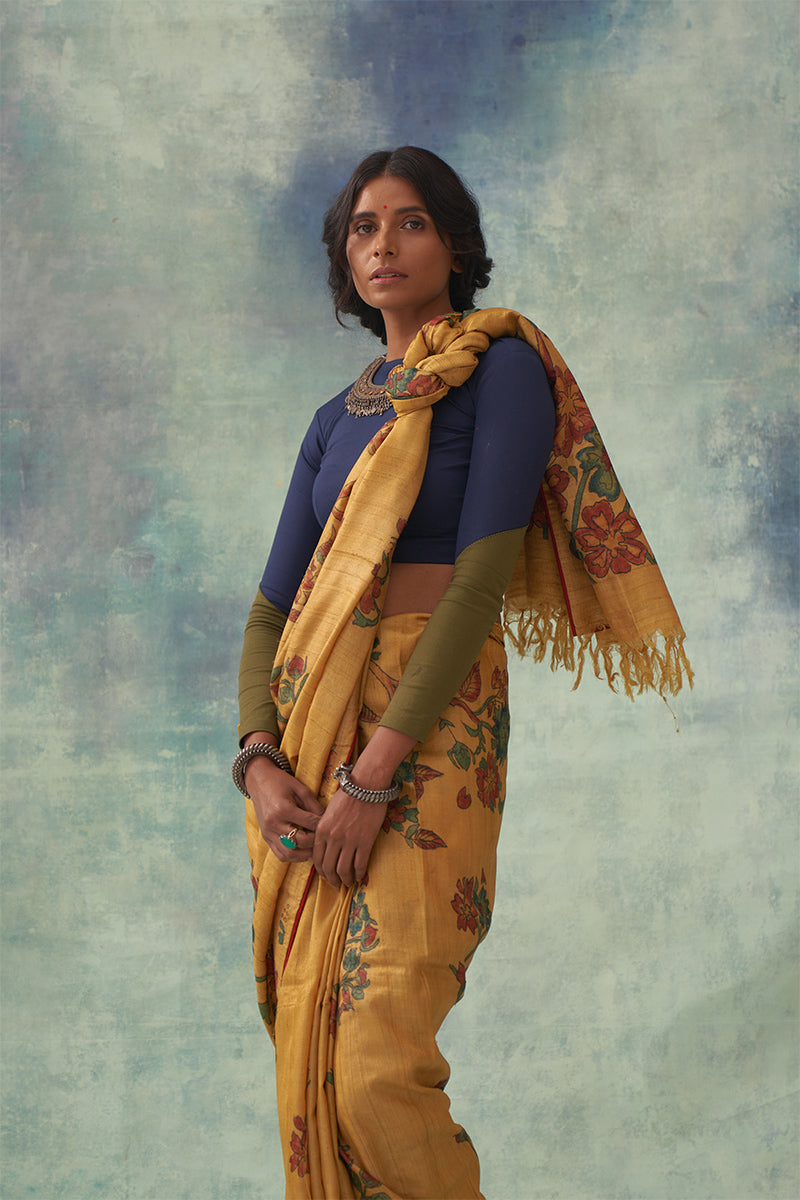 Raschandrika' Kalamkari Pure Tussar Silk Saree