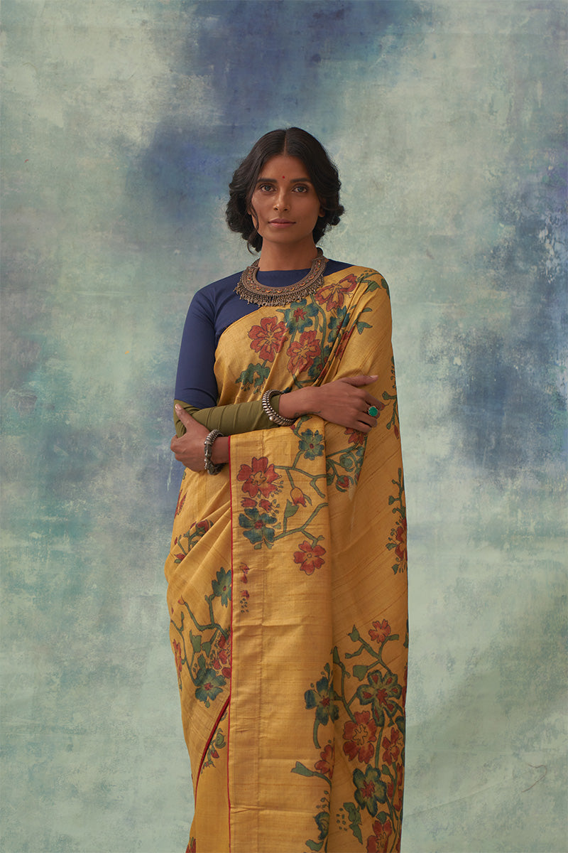 Raschandrika' Kalamkari Pure Tussar Silk Saree