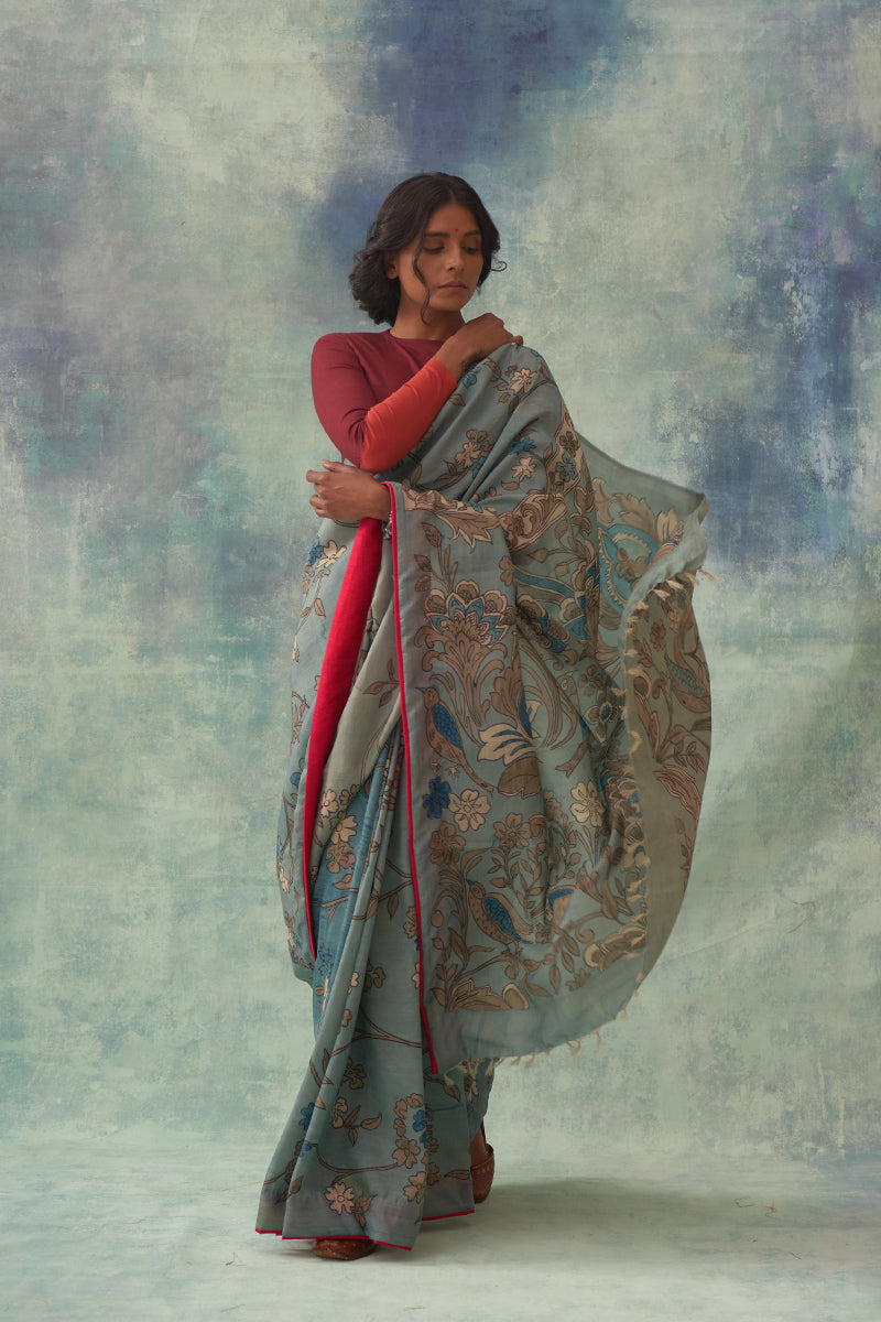 Kaumudi' Kalamkari Pure Kanjivaram Silk Saree
