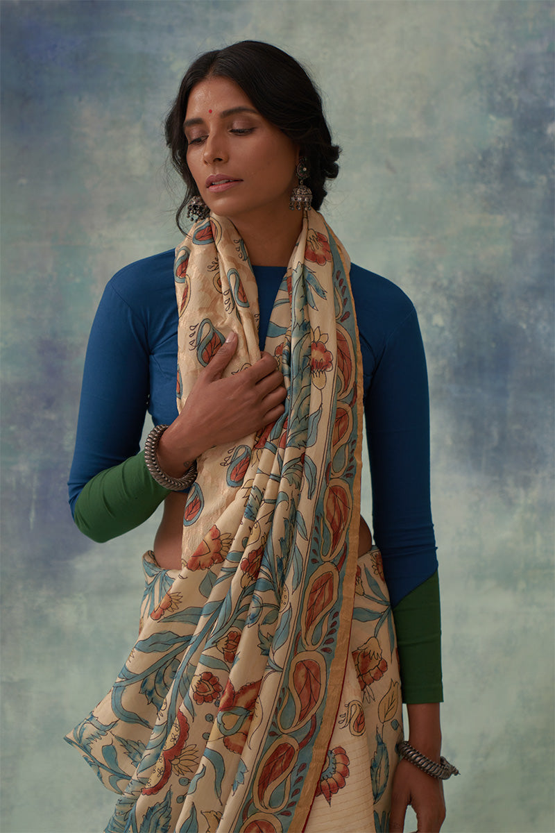 Pragalbha' Kalamkari with Zari Pure Banarasi Silk Saree